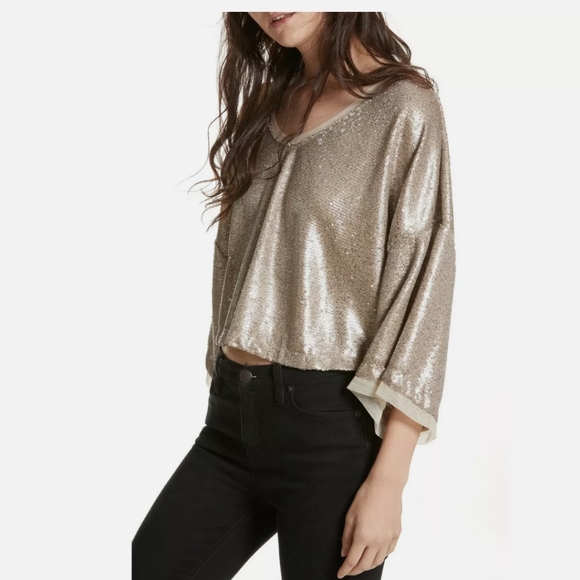 NWT Free People Champagne Sequins Top in Small - Picture 1 of 9